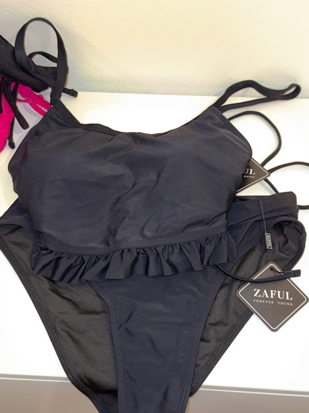 Zaful Black Ruffle Bikini Set